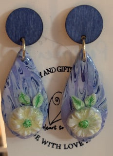 Polymer Clay and Resin Dangle Floral Earrings