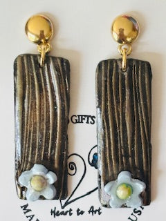 Polymer Clay Earrings with Petite Blue Flowers